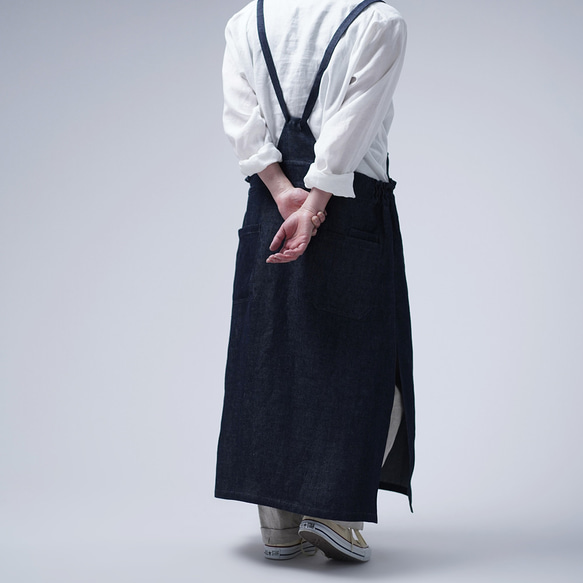 [wafu] Atsushi Okayama Linen Denim Tablier 工作圍裙 Dark Indigo a037 第7張的照片