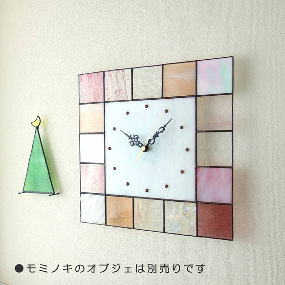 30㎝角/ステンドグラスの掛時計・モザイクR30（ピンク・パープル系）受注制作 1枚目の画像