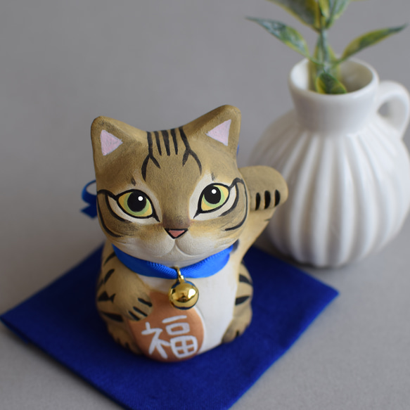 招き猫(左手・キジトラ）【受注制作】ご注文前には必ずメッセージで