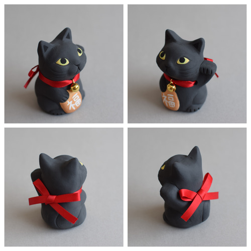 招き猫(左手・黒猫）【受注制作】ご注文前には必ずメッセージで
