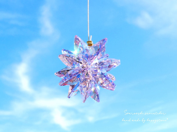 スワロフスキー*桜色の花ミニサンキャッチャー/水晶も 2枚目の画像