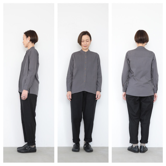 Pintuck band collar shirt / gray 5枚目の画像