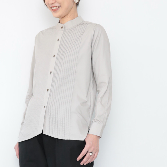 Pintuck band collar shirt / sky grey 8枚目の画像