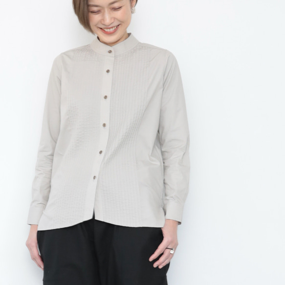 Pintuck band collar shirt / sky grey 1枚目の画像