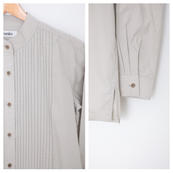 Pintuck band collar shirt / sky grey 4枚目の画像