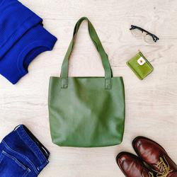 【イタリアンレザー】一枚革のクラフトマントートバッグ（A4/シンプル/メンズ/レディース/プレゼント/A4）グリーン 1枚目の画像