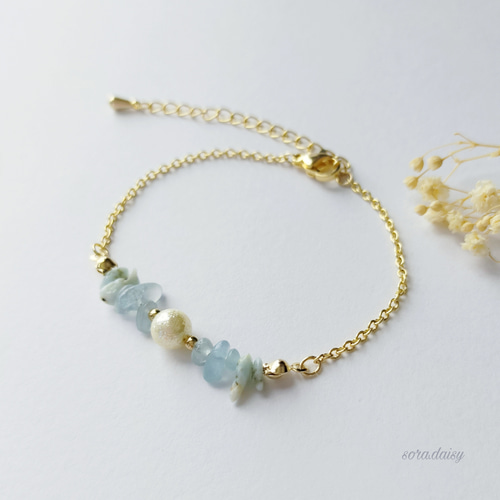 アクアマリン・ラリマーの華奢なチェーンブレスレット *3月誕生石入り