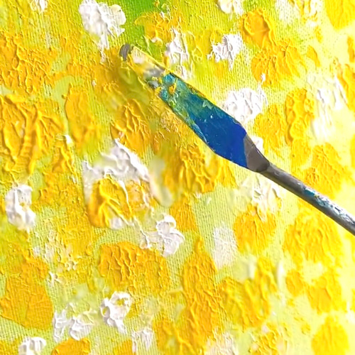 風に揺れるミモザ＊4号サイズ　絵画　原画　春　抽象画　テクスチャーアート 風に揺れるミモザ＊絵画 原画 風景画 春 植物 現代アート