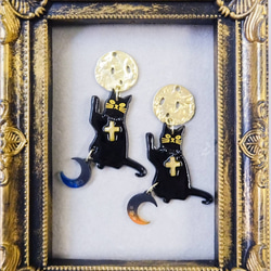 月に願いを 黒猫とお月さま ピアス イヤリング 黒ネコ ねこ cat 大ぶり
