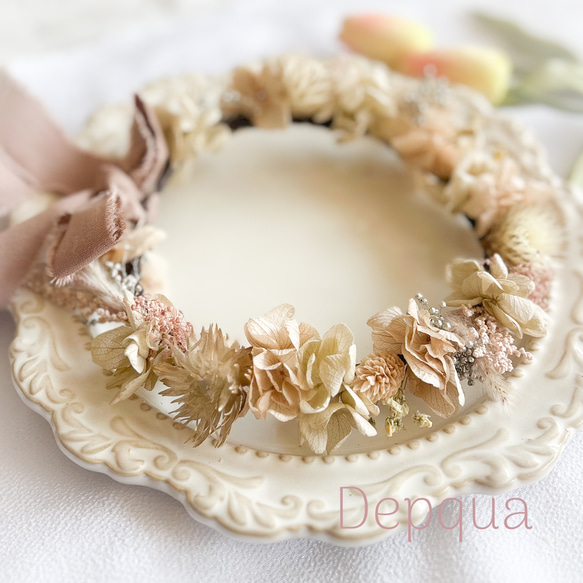 【送料無料】ベビー　キッズ　花冠　~pink beige assort~ 花かんむり　結婚式　子供用　誕生日 1枚目の画像