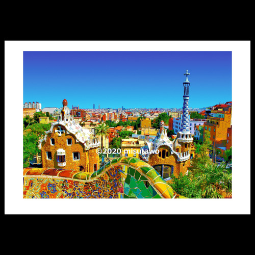アートポスター】スペイン グエル公園とバルセロナの街並み（作品No