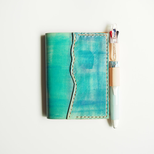 革のノートカバー ブルー（A7サイズ） 手帳カバー 本革・レザー ブック