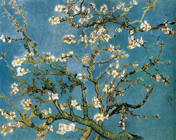 ゴッホ「花咲くアーモンドの木の枝」の手刺繍ピアス/イヤリング 6枚目の画像