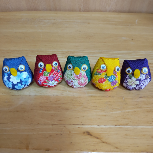 ちりめんふくろう ちりめんフクロウ ちりめん細工 縁起物 置物 5羽 ご