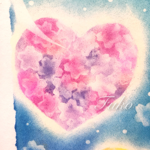 絵画】ハートの万華鏡夜桜《メッセージ/ポストカード付