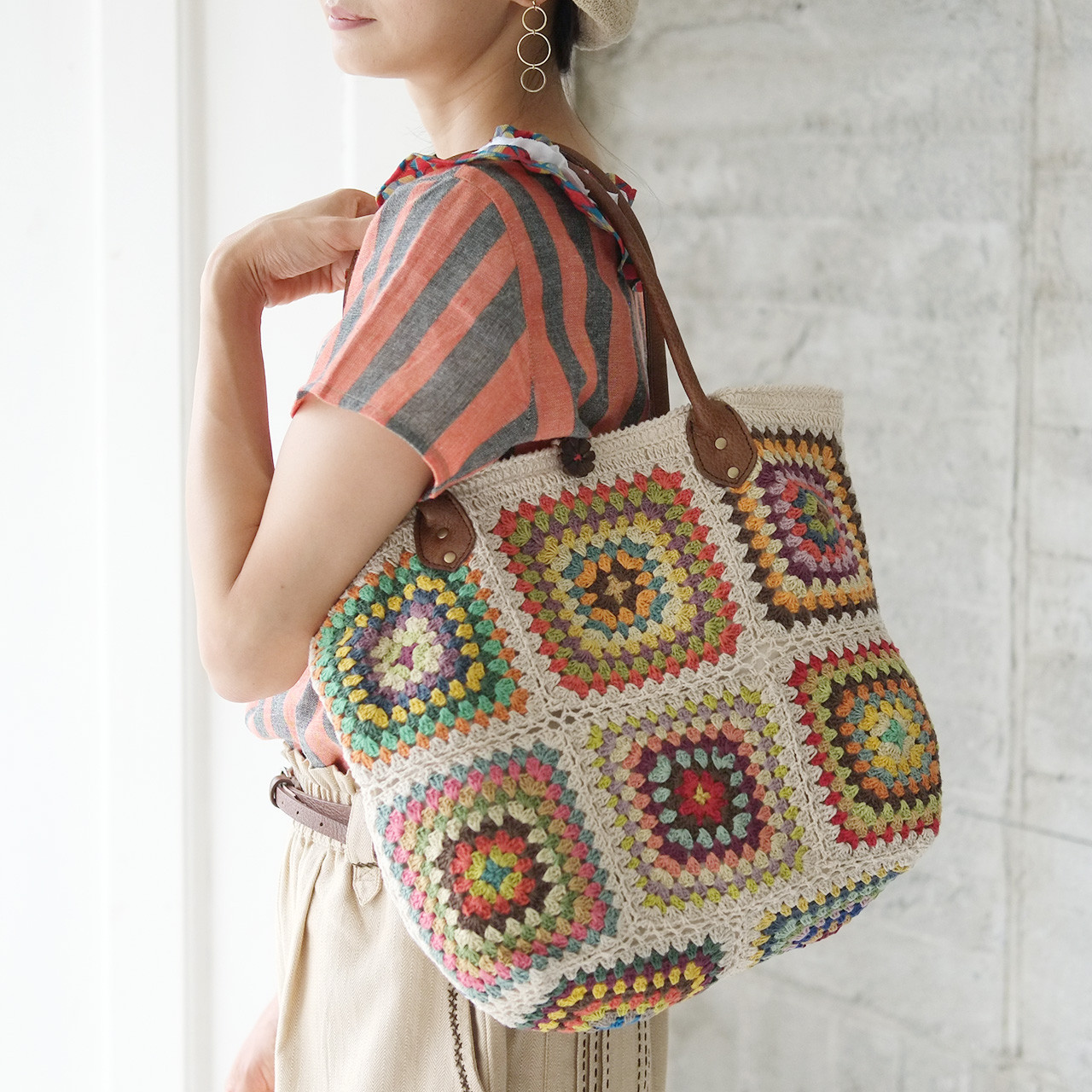 ハンドメイド　bonheur beigemix マーケットバッグ ハンドメイド bonheur beigemix マーケットバッグ ハンドメイド