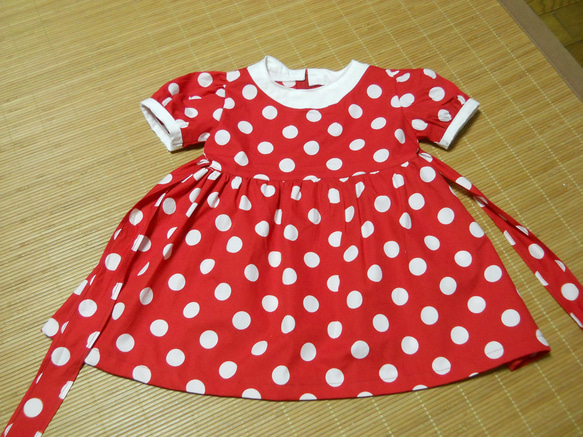 ☆受注制作 赤白ドット かわいいワンピース 80~130センチ ☆受注制作 赤白ドット かわいいワンピース 80~130センチ