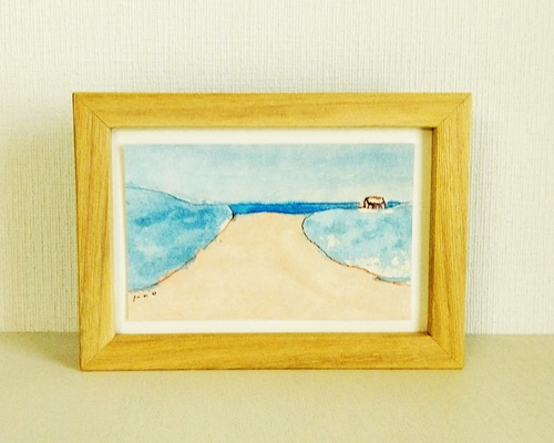 絵画　雲海4 原画　額縁無し　A4サイズ 空と海とネモフィラ」透明水彩画 原画 風景画 額縁付 F4サイズ