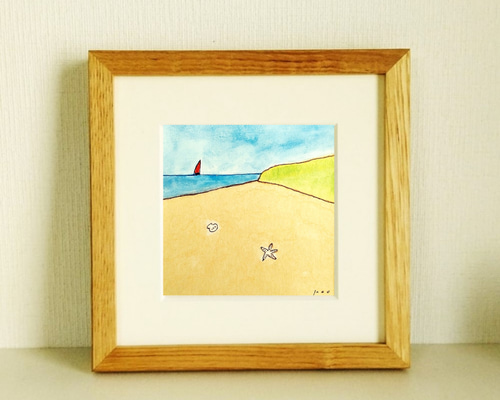 海の絵｜原画「秘密の場所」※木製額縁入り（18×18㎝フレーム