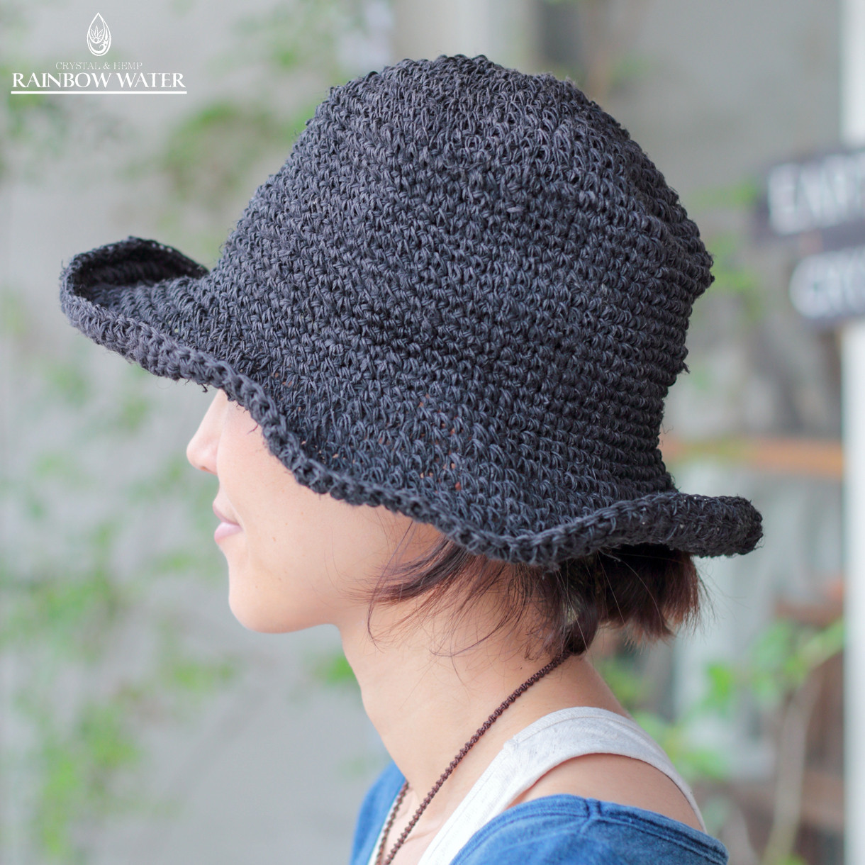 手編みハット【ヘンプ100%】 / 草木染め（ミロバラン） チャコール