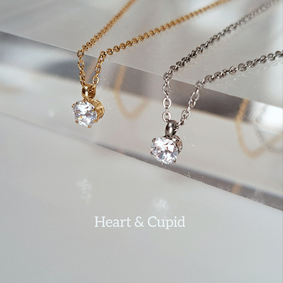 Heart &Cupid ジルコニアネックレス　つけっぱなしOK　サージカルステンレス　金属アレルギー対応　選べるサイズ 1枚目の画像