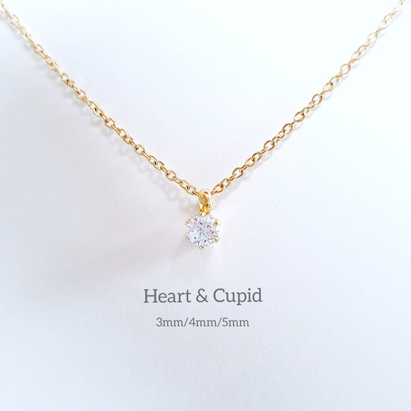 Heart &Cupid ジルコニアネックレス　つけっぱなしOK　サージカルステンレス　金属アレルギー対応　選べるサイズ 2枚目の画像