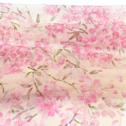 桜 (LMH-088) 伝統横濱スカーフ シルクローン ロングスカーフ ベージュ 4枚目の画像