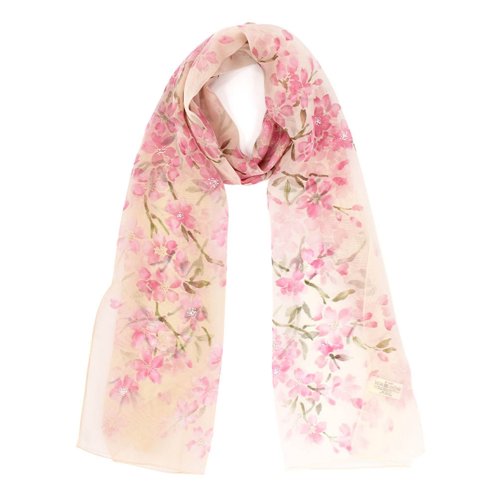 桜 (LMH-088) 伝統横濱スカーフ シルクローン ロングスカーフ ベージュ