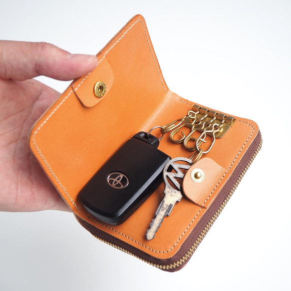 鑰匙錢包【迷你錢包+鑰匙包】 （純蠟菊）牛皮粉盒 ILL-1147 第5張的照片