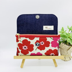 【再販】全7カラー※1番人気柄!ミニ財布⭐︎北欧風の花柄&デニム（赤） 2枚目の画像