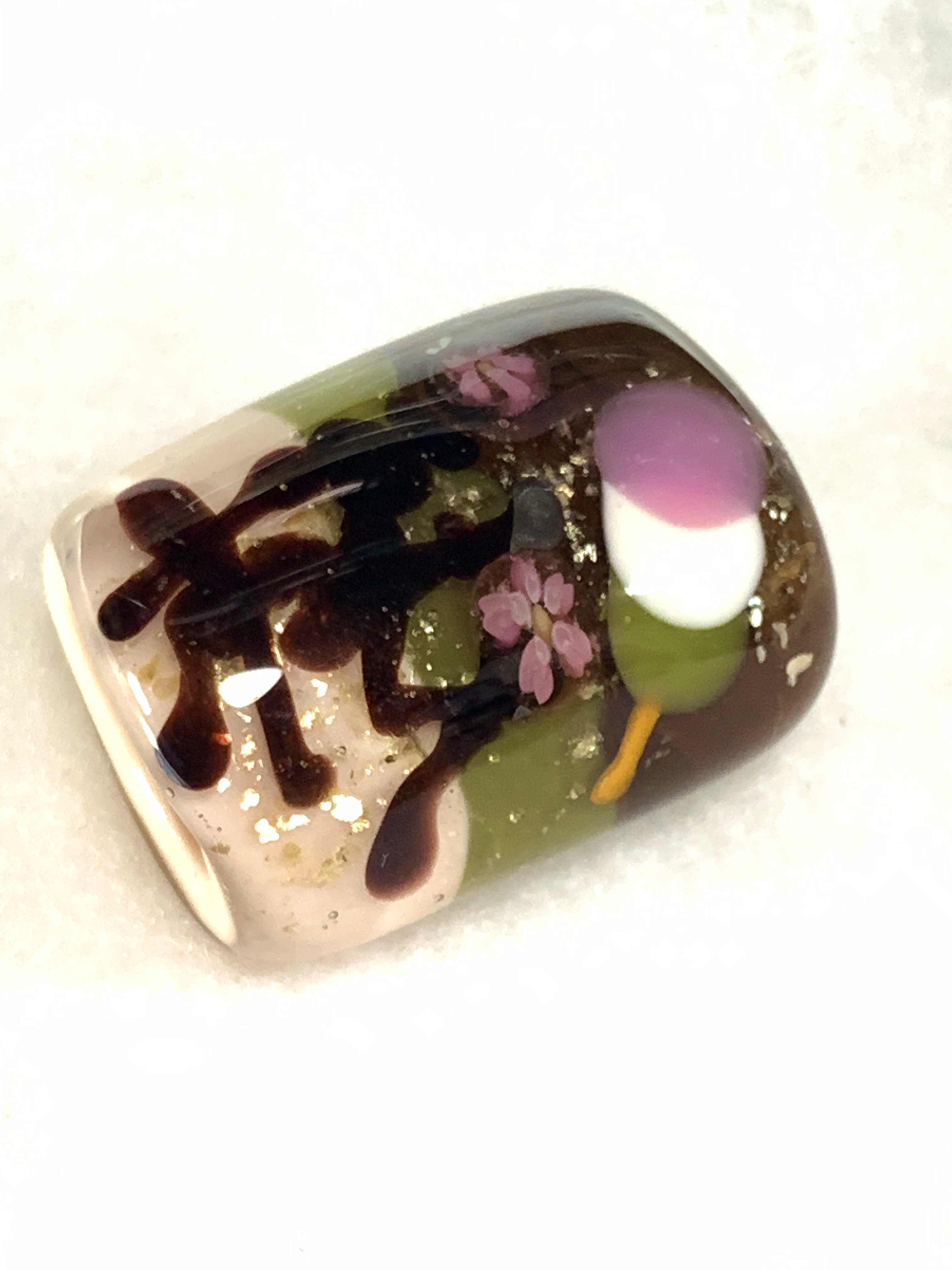 ガラスの帯留　書き文字『桜』お花見団子雲母リバーシブル★カクタス