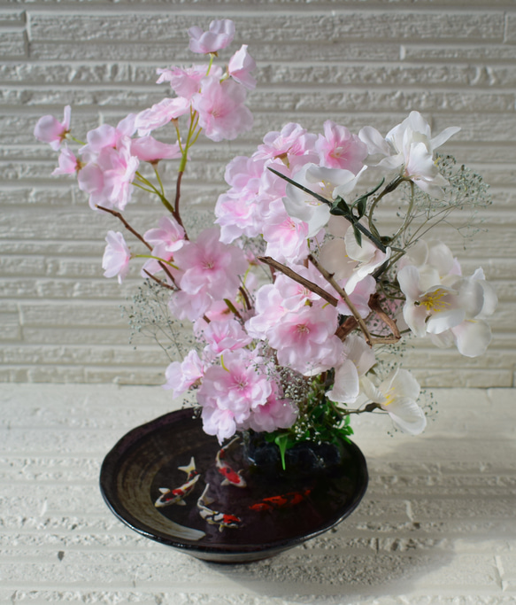 置物　水辺の風景　錦鯉　桜　和雑貨　インテリア雑貨　植物雑貨　受注製作 4枚目の画像