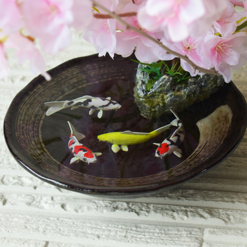 置物 水辺の風景 桜 造花 受注制作 錦鯉 置物 和雑貨 インテリア雑貨