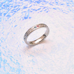 ☆ふたご誕生石☆ 刻印無料 金属アレルギーの方に安心安全のサージカルステンレス 結婚指輪  ハーフエタニティリング 2枚目の画像