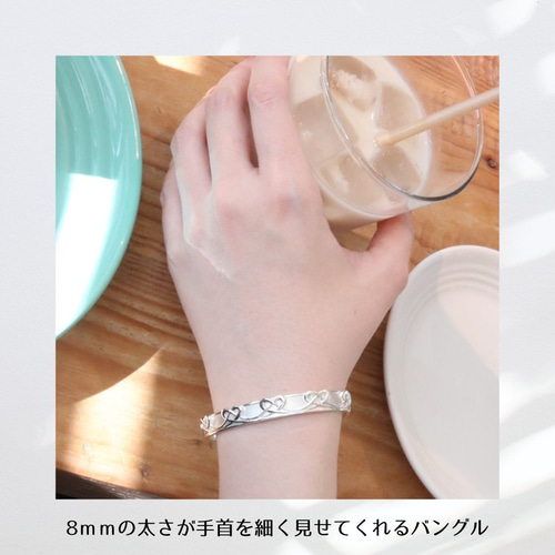 シルバー バングル 太め 925 ハート レディース かわいい