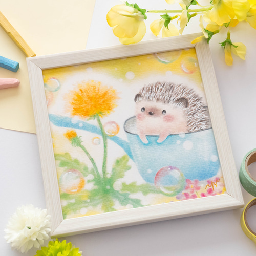 送料無料｜【複製画】「はりねずみさんとタンポポ」 パステルアート 花
