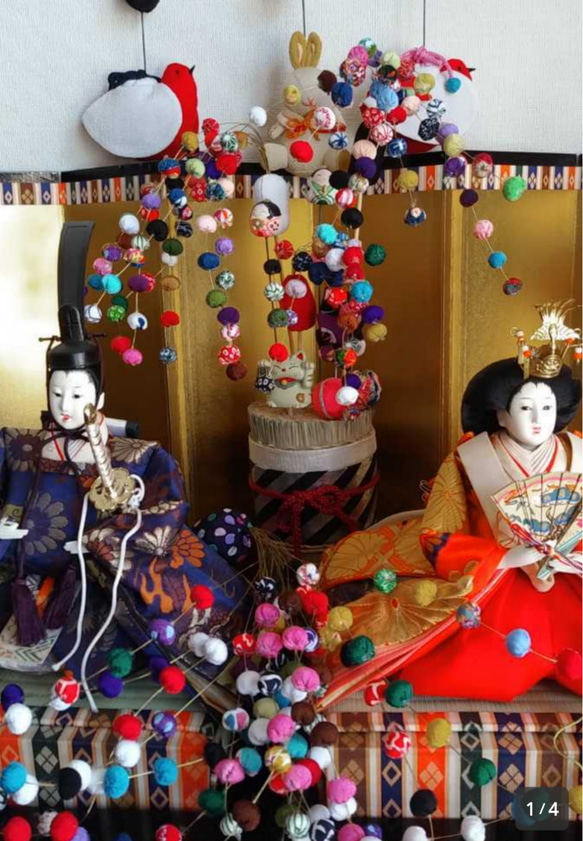 桃の節句♪ボリュームポンポン玉飾り棒2本セットひな祭りおひなさま雛人形春飾り ひな祭り♪ポンポン玉飾り棒2本セット ちりめん細工好きさんに