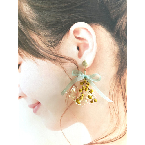 ミモザ ドライフラワーブーケ 2wayピアス ピアス（スタッド・一粒 