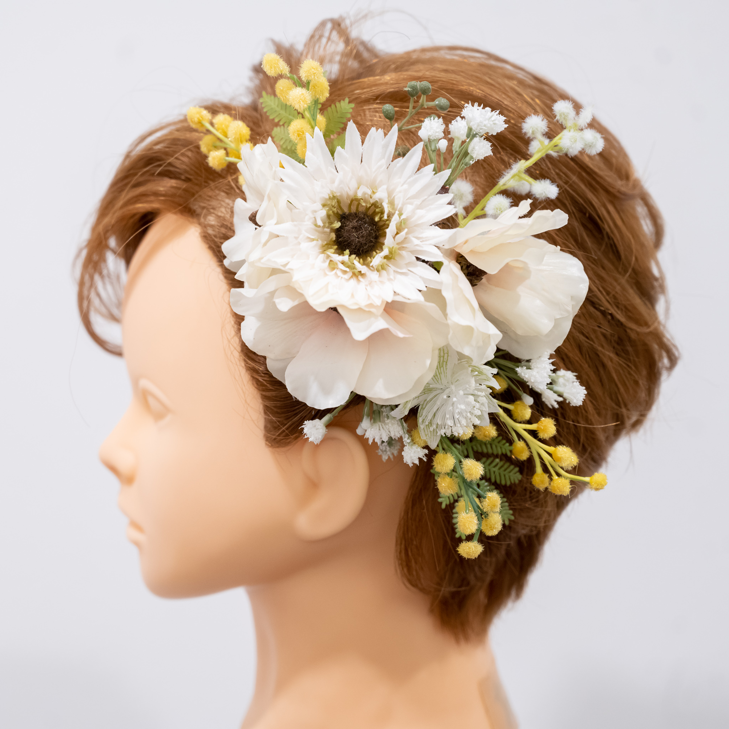 【ショートヘアーやベリーショートの花嫁様に】ドライフラワー風ミモザのヘッドドレスH ボンネ風ヘッドパーツ 春の結婚式に＊ 4,972円