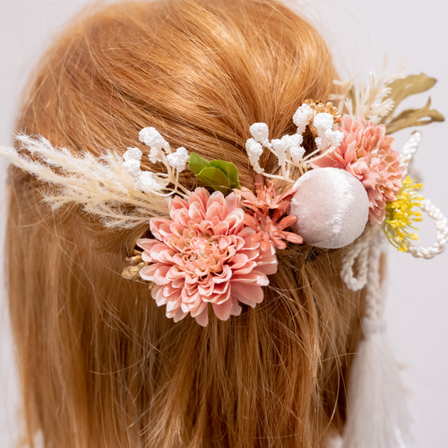 ショートボブやボブの花嫁様に】和装前撮りや結婚式のドライフラワー風