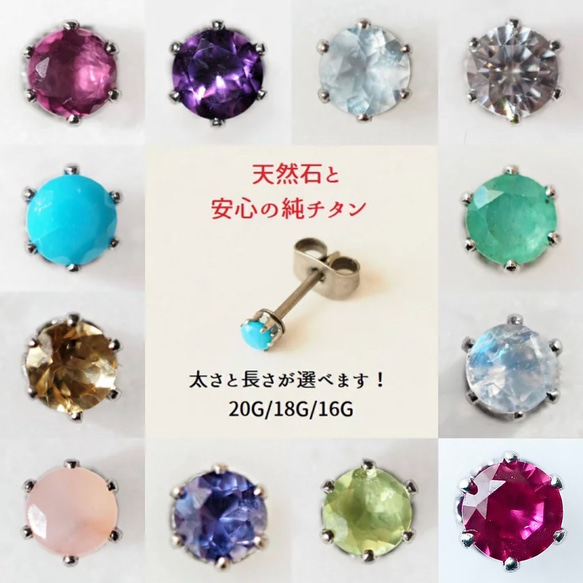 立爪 Silver 誕生石 セカンドピアス シルバー 純チタン 太軸 【6 立爪 Silver 誕生石 セカンドピアス シルバー 純チタン 太軸 【6