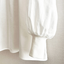 【日本/紀州】ボリューム袖クルーギャザー長袖プルオーバー_オーガニック綿100%_White 7枚目の画像