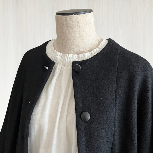 【日本/紀州】ボリューム袖クルーギャザー長袖プルオーバー_オーガニック綿100%_White 5枚目の画像