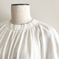 【日本/紀州】ボリューム袖クルーギャザー長袖プルオーバー_オーガニック綿100%_White 6枚目の画像