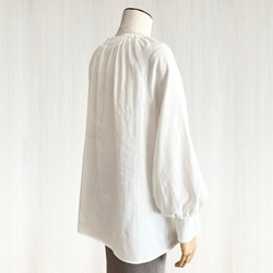 【日本/紀州】ボリューム袖クルーギャザー長袖プルオーバー_オーガニック綿100%_White 9枚目の画像