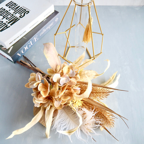 花器二種 スワッグにもなる2way幾何学的ゴールドワイヤー花瓶と