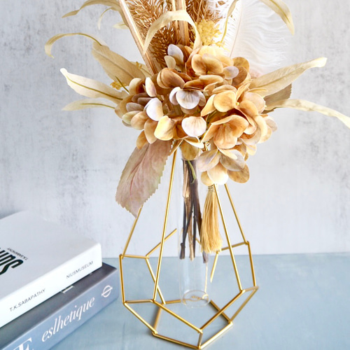 スワッグにもなる2way幾何学的ゴールドワイヤー花瓶とアンティーク