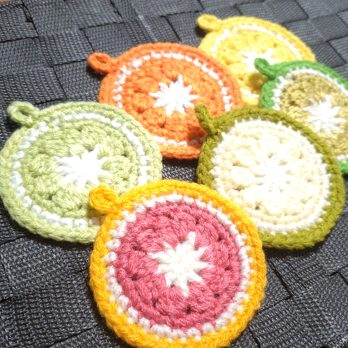 アクリルたわし ピンクグレープフルーツ すだち スイーティ ライム