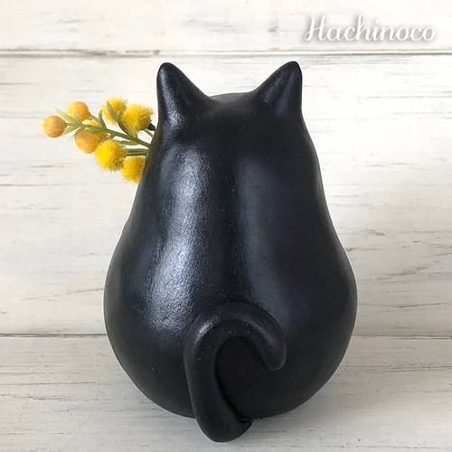 【for ミサ猫様】オーダー品 猫好きさんに】ミモザを持つ黒猫オブジェ（アーティシャル