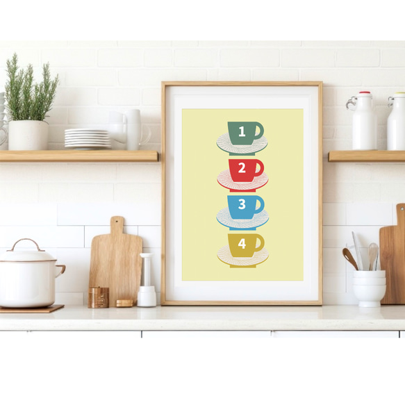 北欧 風 インテリア アート ポスター【 cups.04 】アイボリー :/ 042/ コーヒー カップ キッチン 1枚目の画像